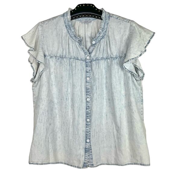 Rails Ruthie Light Acid Wash Button Down Ruffle Shirt Large - Picture 12 of 12